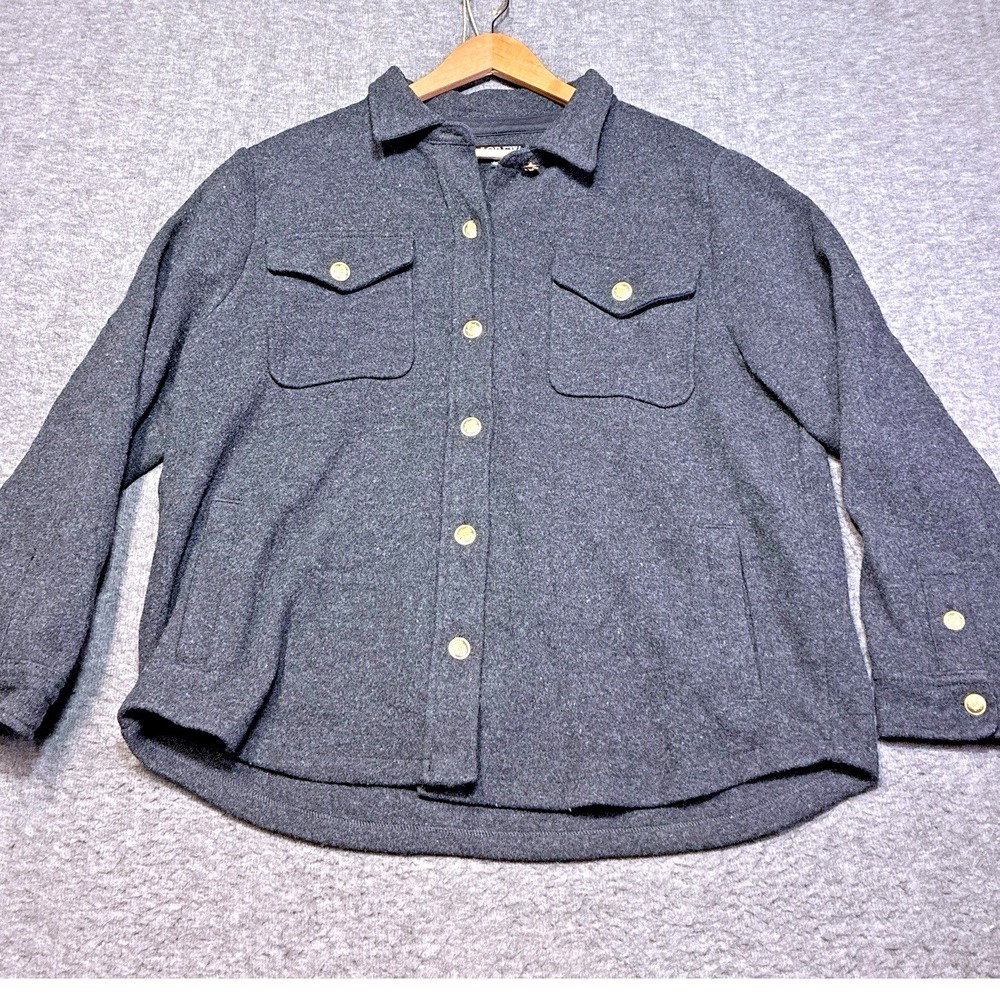 J.‎ Crew Wool Blend Jacket Shacket Women XL Black Big Buttons Warm Thick Winter